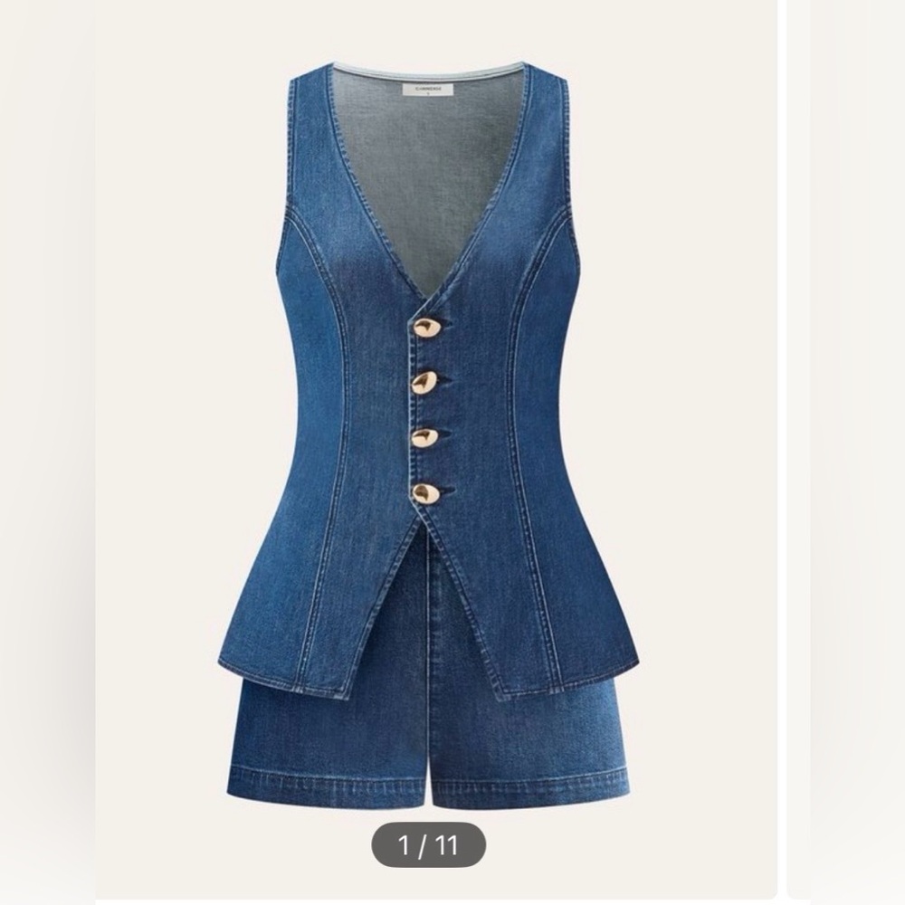 Commense Navy Jean Shorts Set